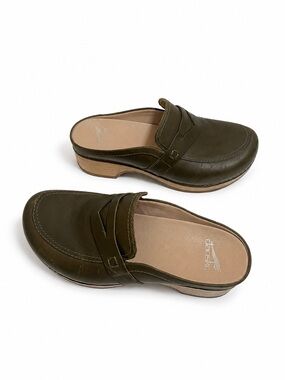 Dansko Olive Green Leather Mule Clogs